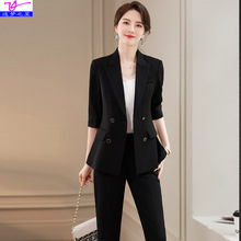 黑色西装套装女2023新款夏季薄款职业装正装气质双排扣酒店工作服