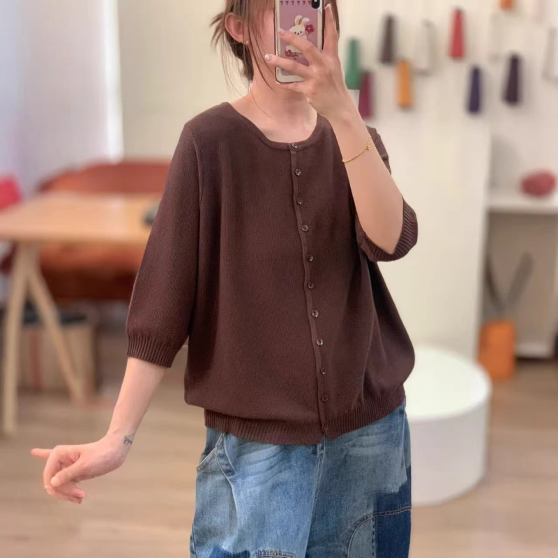 2026 Spring New Lyocell Round Neck Casual Versatile Loose Slimming Knitted Cardigan for Women 2026 Spring New Lyocell Round Neck Casual Versatile Loose Slimming Knitted Cardigan for Women