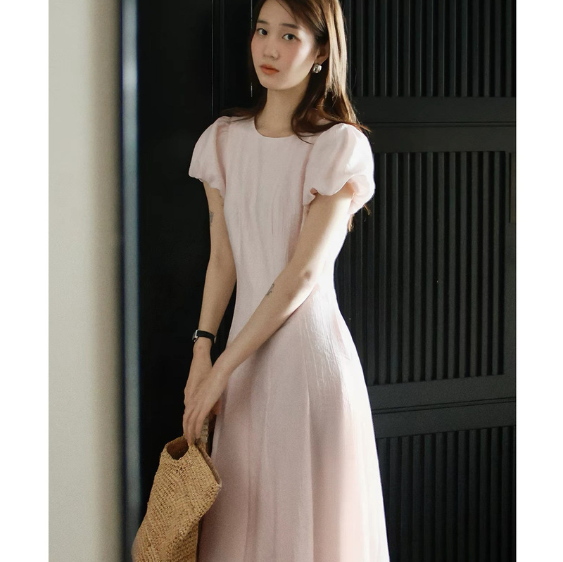 Creamy Peach Dress with 12-Piece Tailored Design, Tencel Wool, Heavy-Duty Shiny Thread, Slimming Effect, Women's Summer Dress Creamy Peach Dress with 12-Piece Tailored Design, Tencel Wool, Heavy-Duty Shiny Thread, Slimming Effect, Women's Summer Dress
