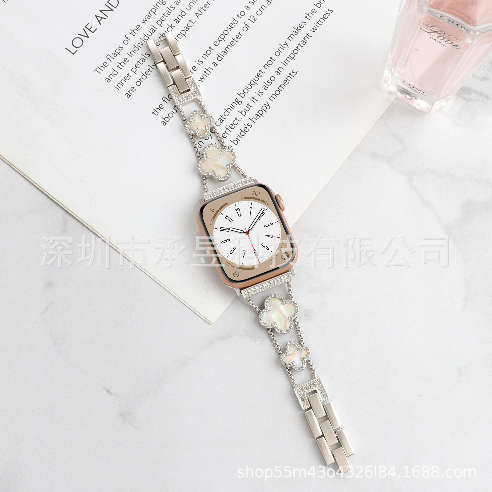 Adecuado para la manzana de cuatro Hojas de Trébol de metal correa de reloj de manzana watch7/SE/6/5/4/32 diamante incrustado cadena de reloj