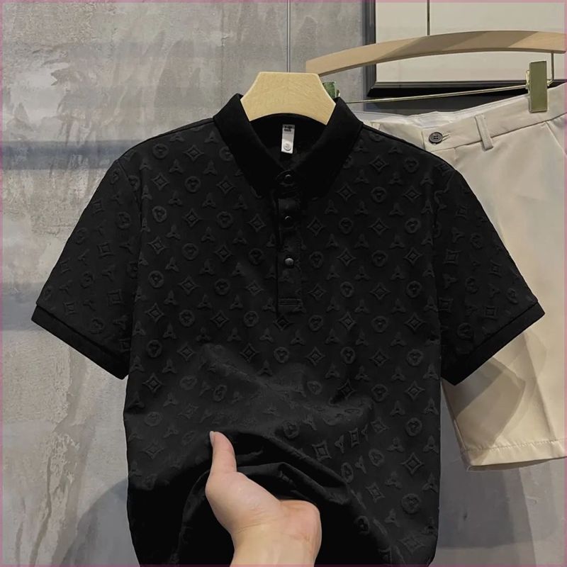 Camisa POLO jacquard todo fósforo Camiseta de manga corta para hombre Verano nueva moda hermosa camisa casual de moda de color sólido top
