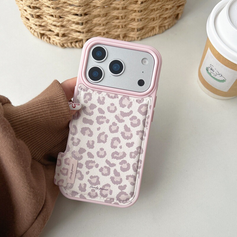 Ins Leopard Print Label Leather Phone Case Suitable for Apple 17/16Pro Personalized All-Inclusive Iphone15/14 Cartoon