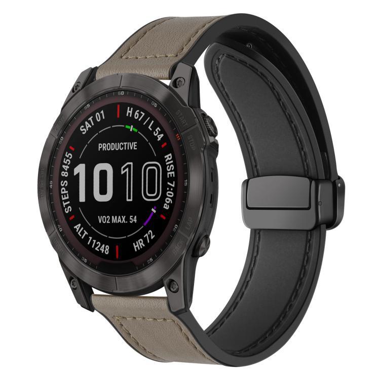 xDfind Crazy Horse Silicone Patch Magnetic Buckle Bracelet para Jamin Fenix 8 / 7X / 6X / 5X 26mm / Jamin Fen