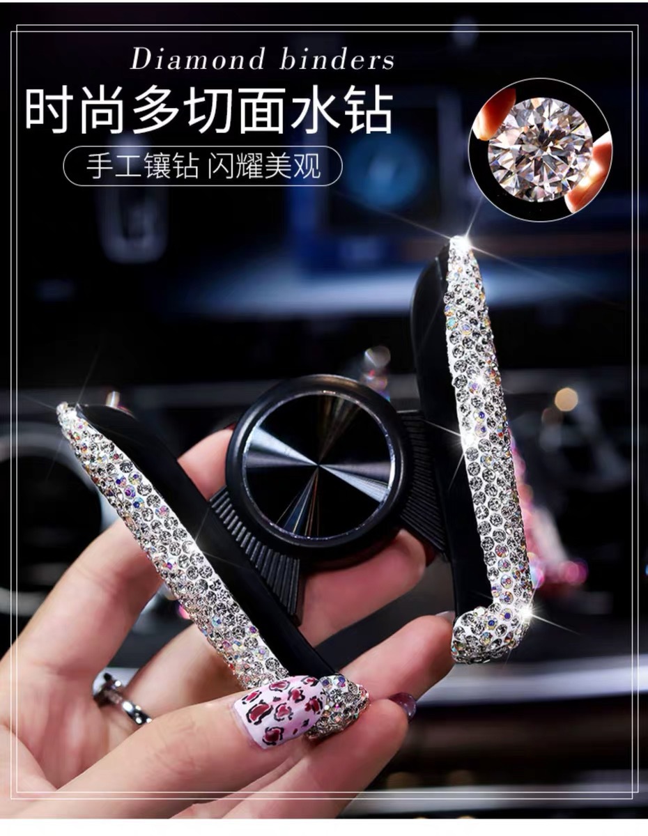 Cross-border car diamond-encrusted mobile phone bracket navigation rack dual-use air outlet seat gravity mobile phone bracket female bracket