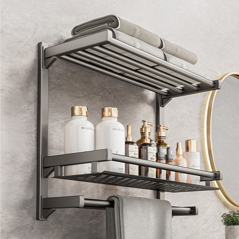 Factory Direct Sales Spot Bathroom Towel Rack Bathroom Storage Rack Punch-Free Toilet Washbasin Wall-Mounted Storage Rack