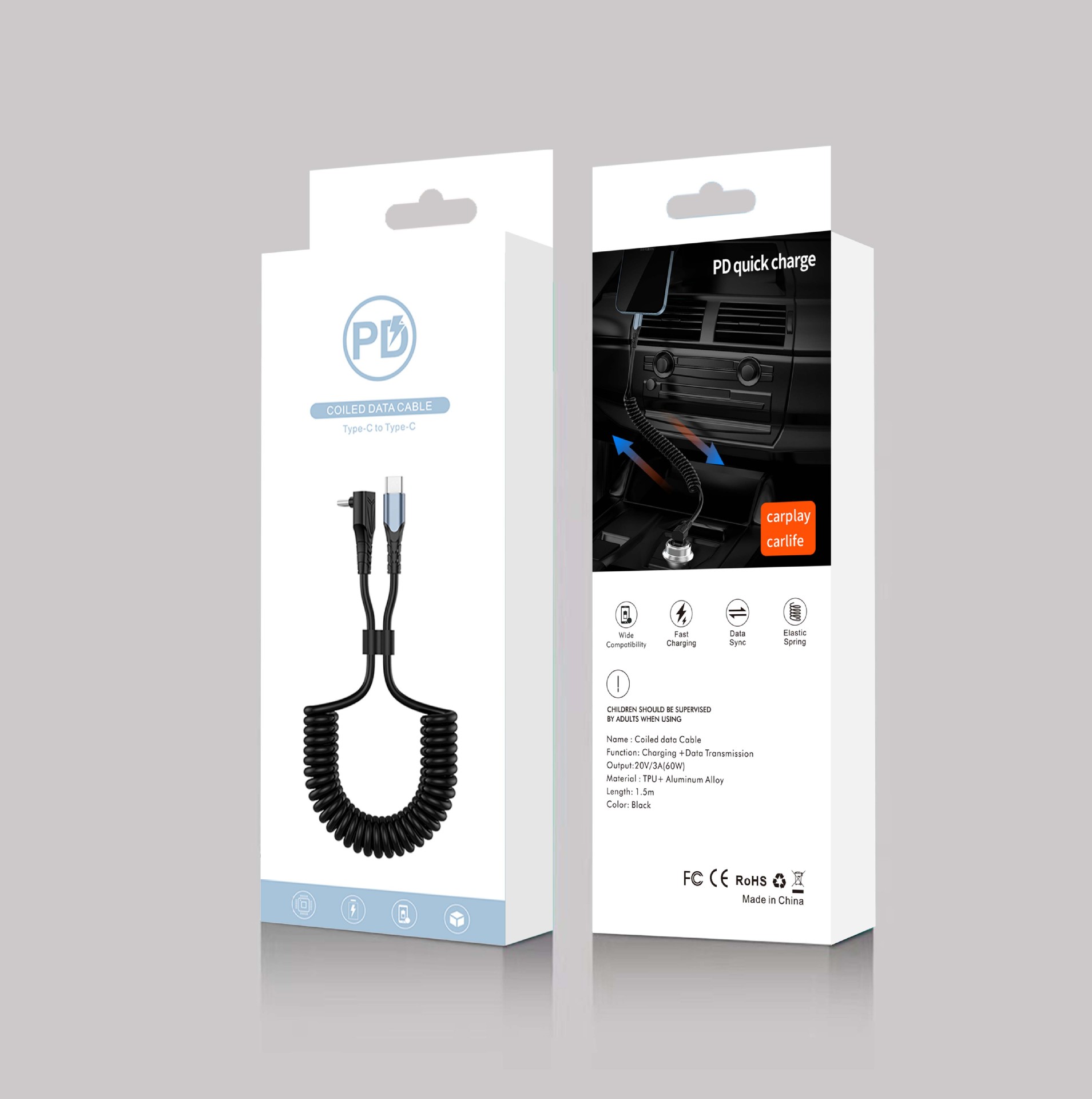 PD cable de datos telescópica primavera TYPE-C cable de carga del coche adecuado para Tesla Model3/Y teléfono móvil cable de carga rápida