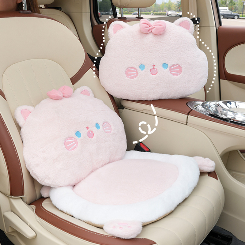 Cartoon Cat Car Seat Cushion Winter Plush Warm Car Seat Cushion All Seasons Cute Car Seat Cushion