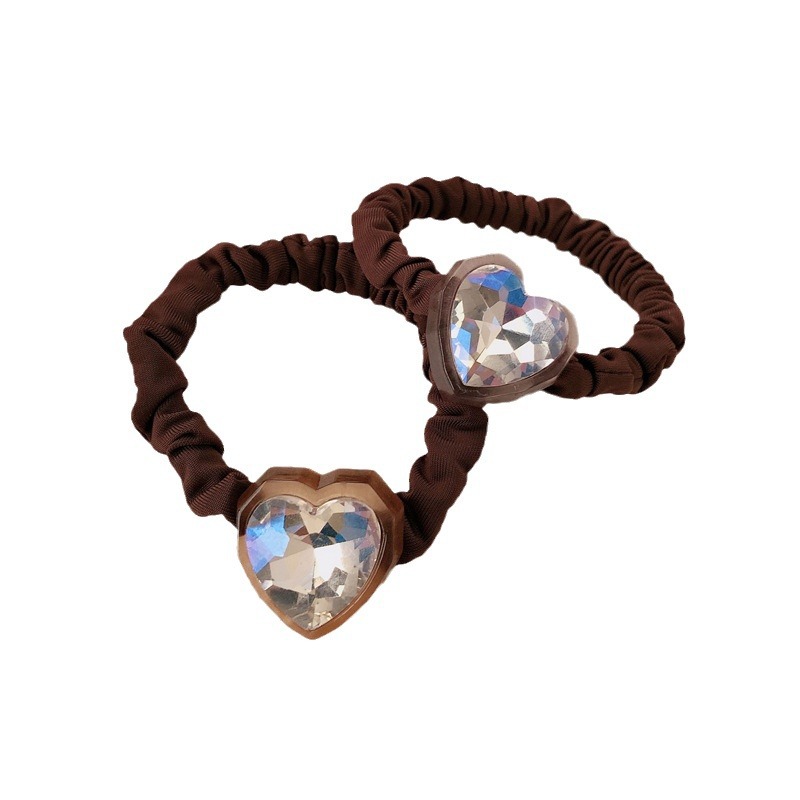 Temperamento retro cuerda de tela negra mujer amor cristal anillo de pelo intestino grueso cabeza detrás de la cuerda de cabello joyas de cabello de cola de caballo