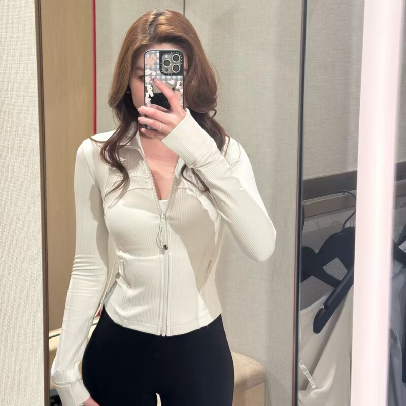 lulu original Define ribbed top, short slim-fit jacket, long-sleeve yoga wear, fitness coat, running sports apparel