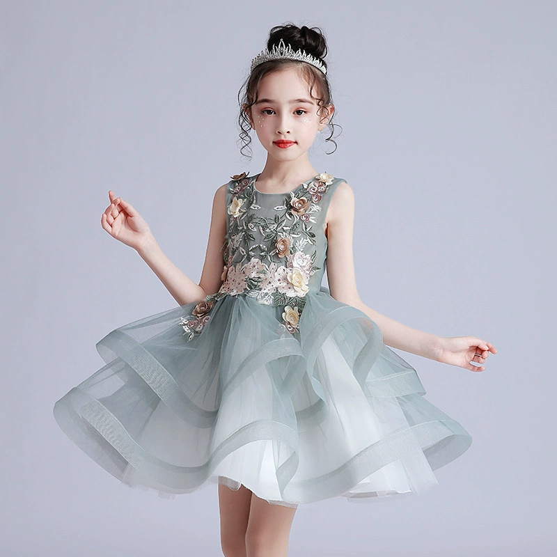Принцесса Юбка для девочек Летний торт высокого класса Вечернее платье платье цветочница