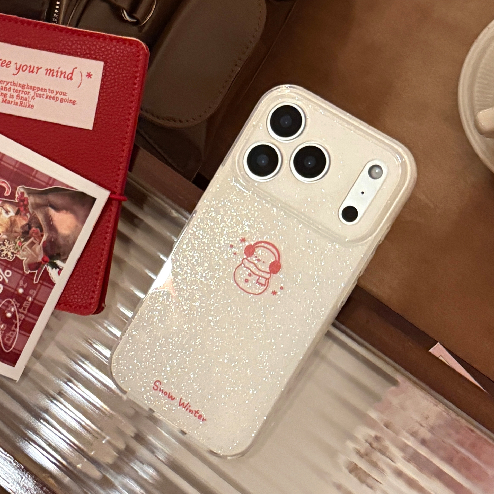 Protective Phone Case For Iphone With Glitter Winter Snowman Design_voghion.com