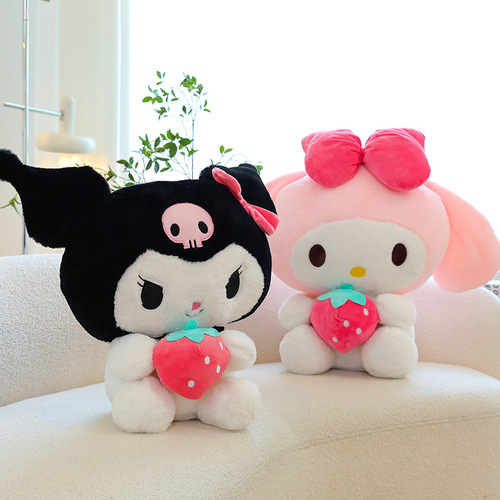 New Japanese Kuromi holding strawberry dress plush doll Kuromi little devil Melody doll rag doll
