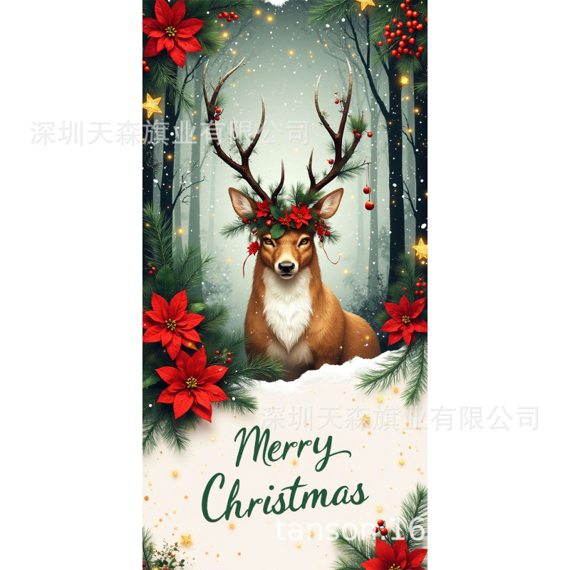 圣诞节门盖冬季雪人节日门套欧美跨境派对布置背景布新款门盖|undefined