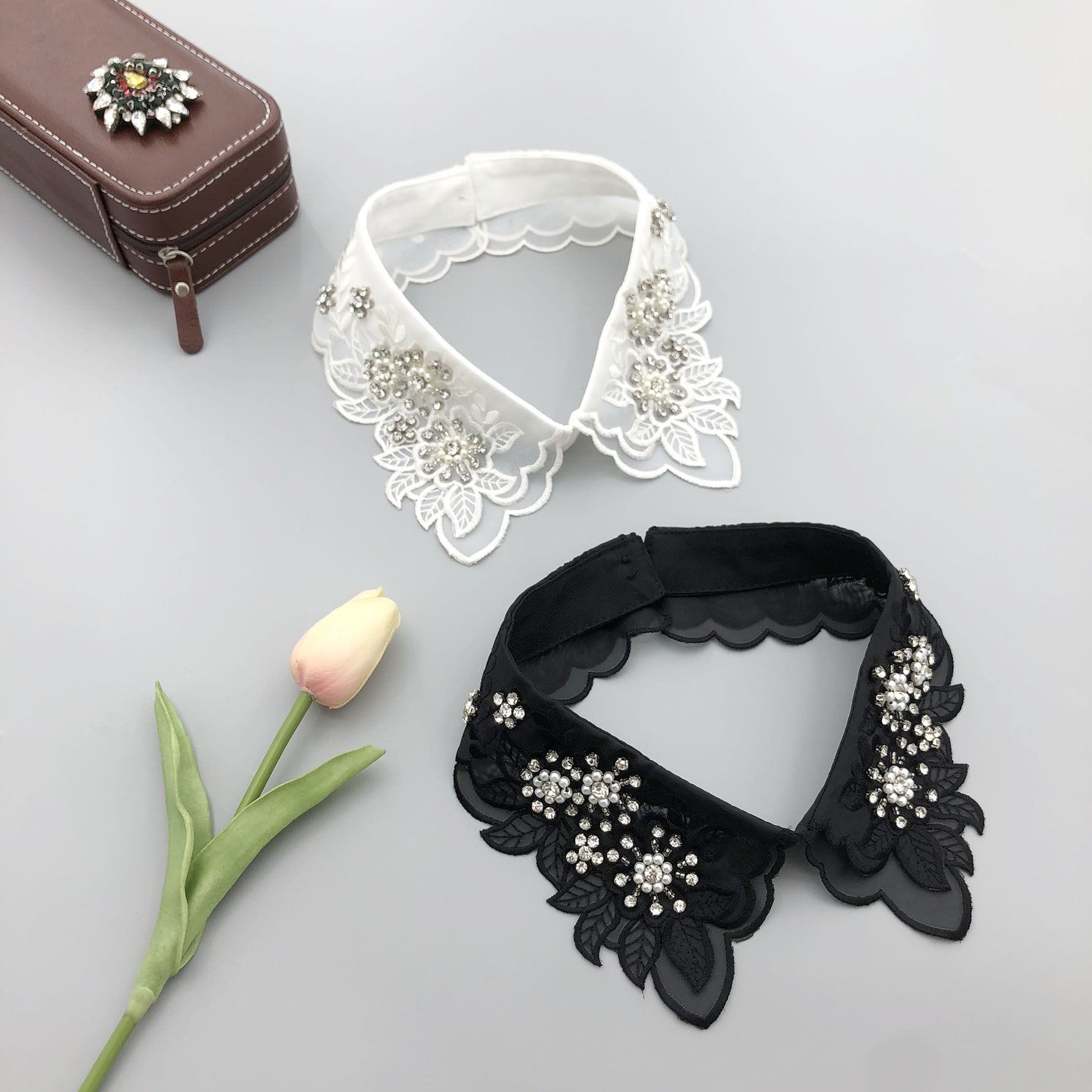 韓國歐根紗假衣領子 手工釘珠假領 服裝百搭假領子時尚襯衣假領