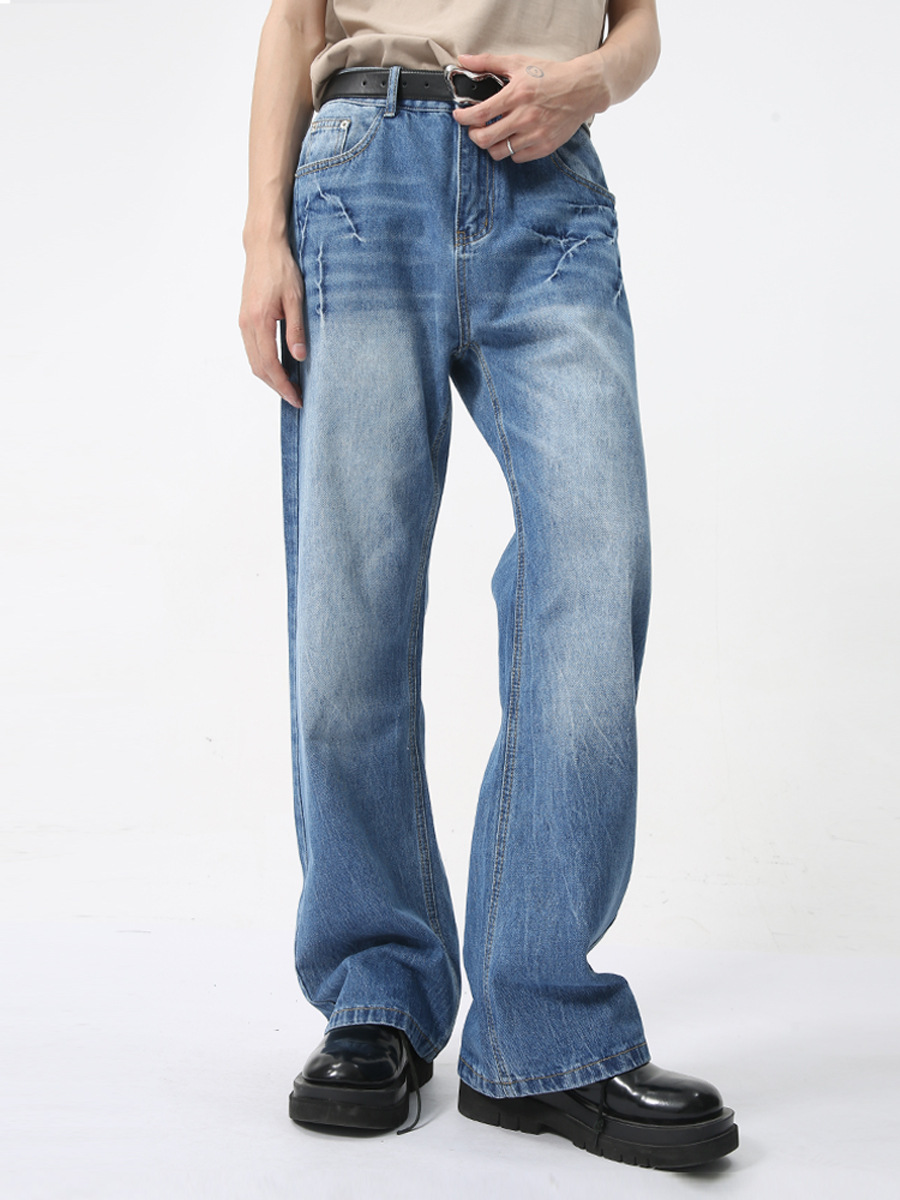 MTLCLOTHES Hombres| 2024 verano nuevo producto americano High Street Lightning Crack micro lavar la marea de jeans