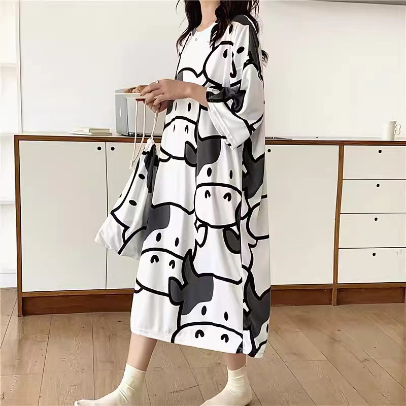 2024 nuevo camisón de verano de las mujeres más tamaño de manga corta de dibujos animados linda chica leche cruda Hu pijamas verano image 5