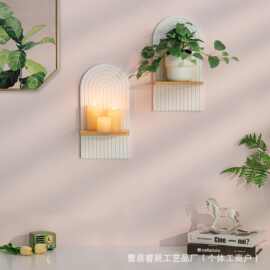 简约木质墙上置物架家用客厅墙壁装饰品摆放架多功能壁挂式蜡烛架