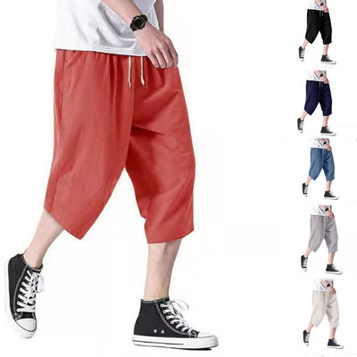 2021 summer new pattern man shorts Easy leisure time Large Wide leg pants pocket yoga train Cropped Trousers