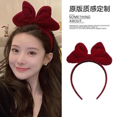 秋冬新款聖誕節紅色蝴蝶結絲絨發箍頭箍毛絨壓發發卡新年跨年頭飾