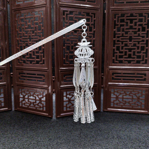 Ethnic style retro step tassel hairpin new Chinese style Miao silver alloy hairpin Hanfu hair accessories headdress
