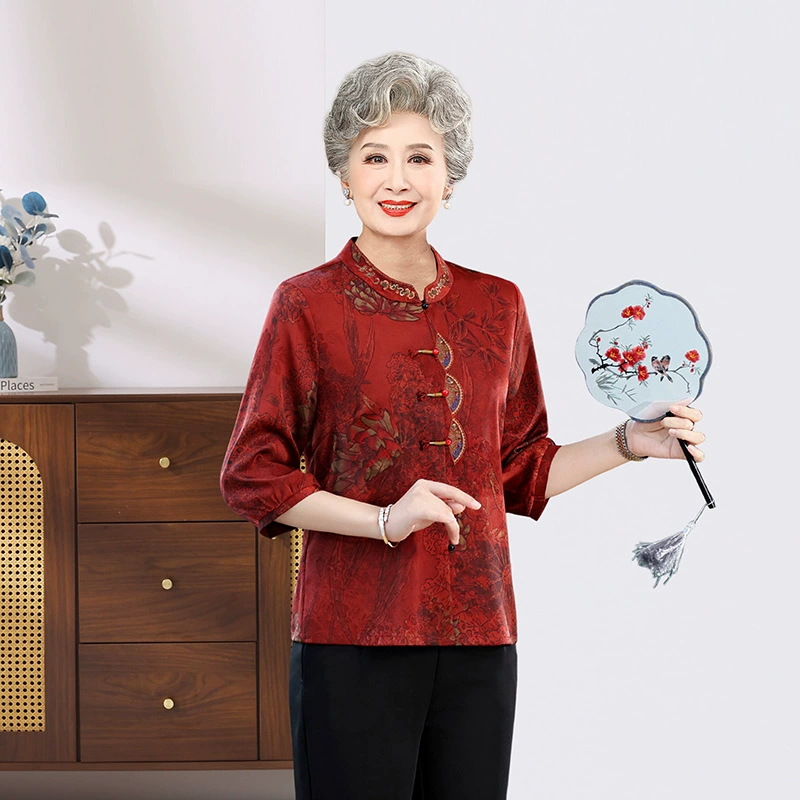 Среднее и старое лето новая рубашка женская свободная рубашка мама свадебная новая китайская вышивка среднего рукава