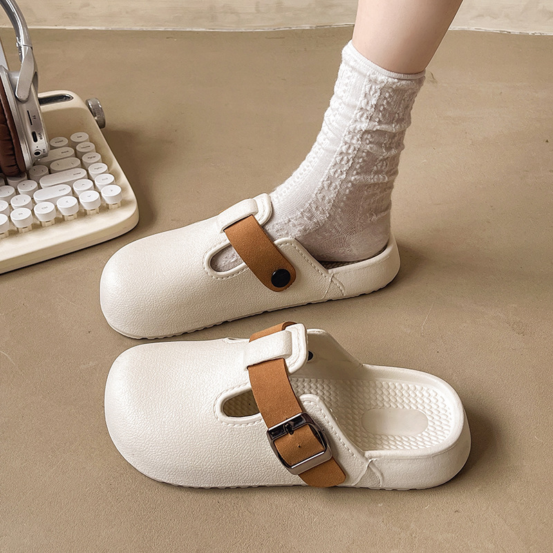 Baotou Half Slippers, Fashionable and Simple Belt Buckle Sandals, Women's Summer Outer Wear, Versatile, Casual, Soft Sole, Comfortable and Non-Slip