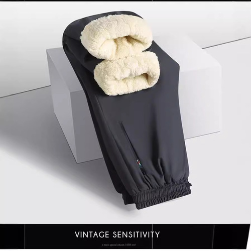 New fleece thickening pants casual pants men autumn and winter windproof waterproof loose straight tube sports warm cotton pants wholesale 