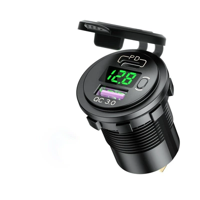 Smart Car Universal 12V Modified Mobil şarj cihazları - qc30pd-fast-chargeonoff-keydigital-display-green