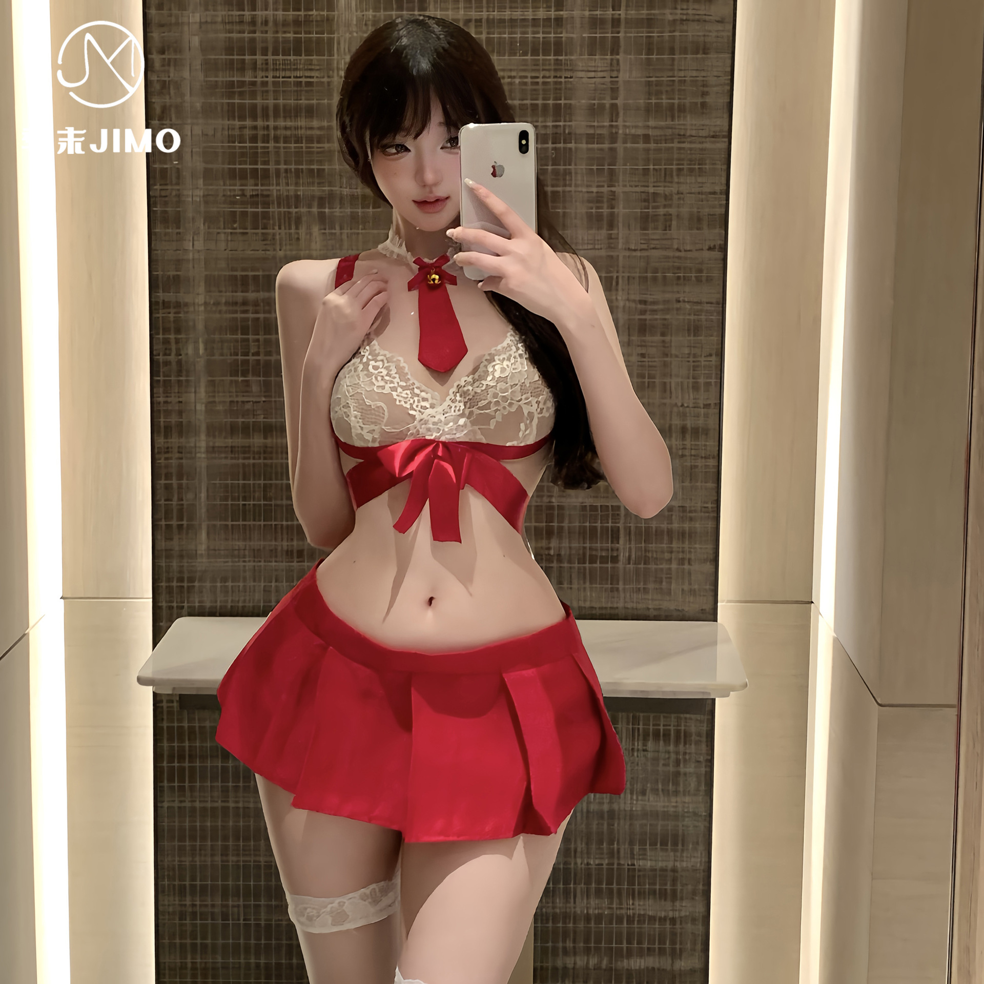 End of Season Sexy Hot Girl Jk Uniform Qqny Lace See-Through Cross Strap Pure Desire Bow Temptation Pajamas 9293