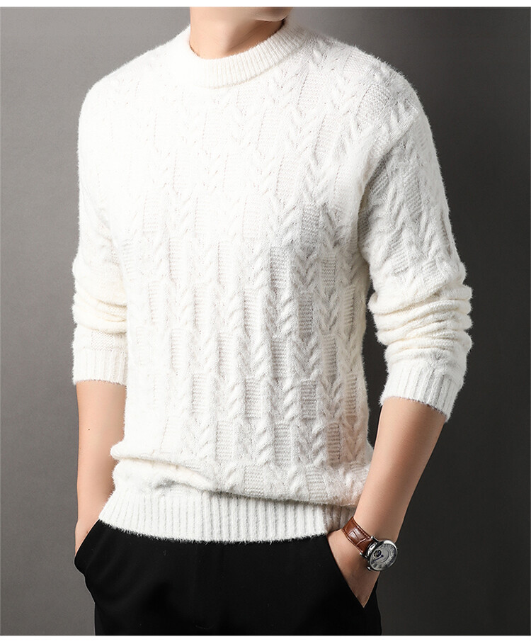 Nuevo invierno para hombres de cuello redondo suéter de punto de calentamiento grueso de color sólido simple suéter casual suelto