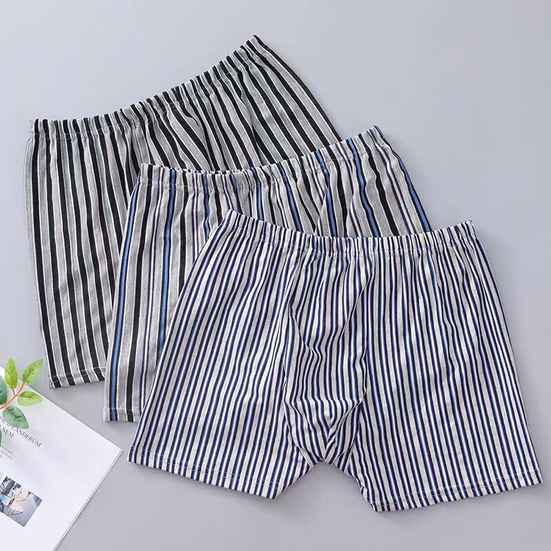 Men's Boxer Briefs for Middle-Aged and Elderly People, High-Waisted Plus Size Loose Lycra Striped Shorts, Breathable Underwear for the Elderly