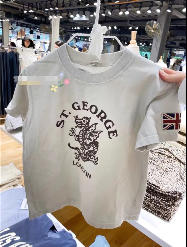 Bm Style New American Retro St.George Dragon Pattern Short-Sleeve T-Shirt Bm Distressed Short Top for Women