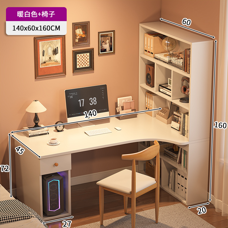 Mesa de escritorio, estante de escritorio, mesa de esquina, estudio, mesa de estudio doméstica, mesa de computadora moderna y simple, mesa de oficina y silla.
