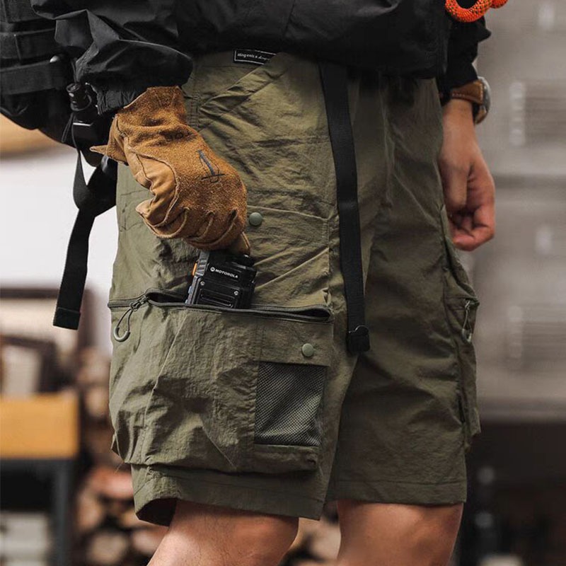 American-Style Urban Outdoor Commuting Functional Cargo Shorts for Men, Summer Trendy Casual Thin Multi-Pocket Knee-Length Shorts