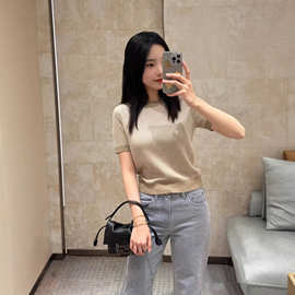 南油高定2026春夏新款F家针织女圆领刺绣logo简约百搭针织衫上衣