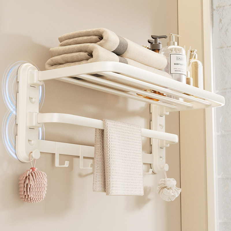 Suction Cup Towel Rack, No-Drill Bathroom Mesh Basket, Bath Towel Rack, Bathroom Storage Rack, Toilet Organizer, Foldable and Strong