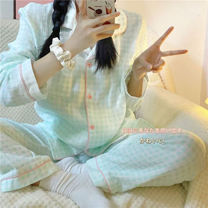 日系ins睡衣女春秋季长袖长裤套装美少女学生宿舍可外穿家居服|undefined