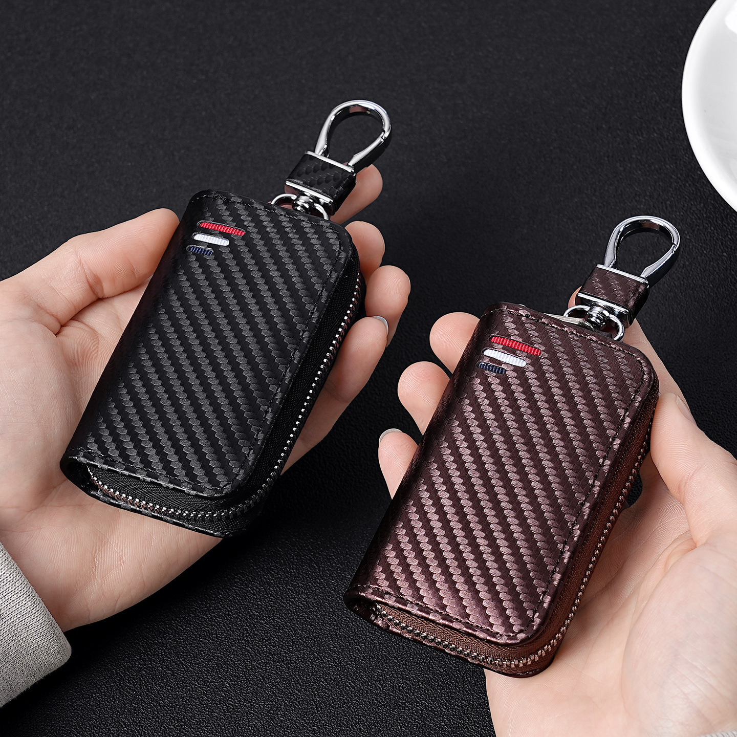 Cross-Border Business Pu Leather Zipper Bag, Men's Business Waist Key Holder, Women's Multifunctional Universal Car Keychain