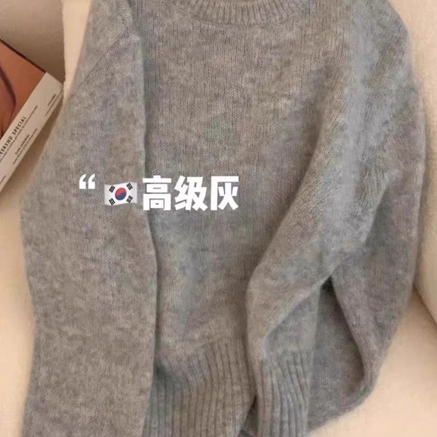 新款百搭叠穿加厚毛衣2025慵懒秋冬新款高级灰色女针织衫上衣宽松