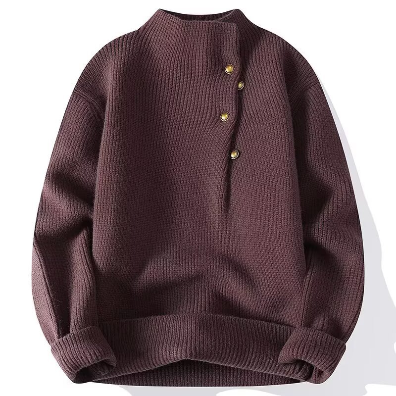 Botón de diseño sensación de jersey suéter hombre medio alto cuello invierno mono chaqueta de invierno de otoño camisa base de tendencia comercio exterior al por mayor transfronterizo image 11