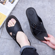 新款男士拖鞋夏季外穿防滑耐磨休闲一字拖个性皮革凉拖鞋户外