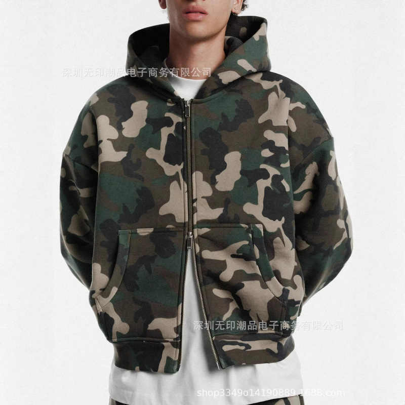 American-Style Heavy-Duty Double-Zipper Design Men's Street-Style Cool Jungle Camouflage Hoodie Sweatshirt Set American-Style Heavy-Duty Double-Zipper Design Men's Street-Style Cool Jungle Camouflage Hoodie Sweatshirt Set