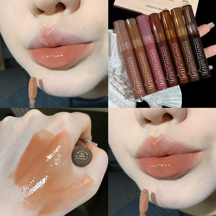 Acrylic lip gloss, mirror effect, high‑shine, 7 shades (01–07)
