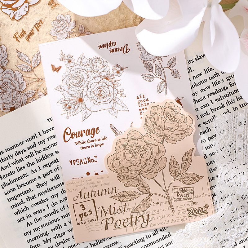 Flor poética transparente pegatinas impermeables para mascotas diy diario de mano pegatinas decorativas pegatinas florales retro transfronterizas