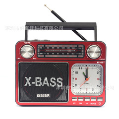 Manual Tuning Portable Radio with Light and Clock, Bluetooth, Card Slot, USB Card Speaker