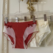 甜欲糯糯少女內褲軟萌加長抗菌襠蝴蝶結蕾絲網紗波點拼接三角褲頭