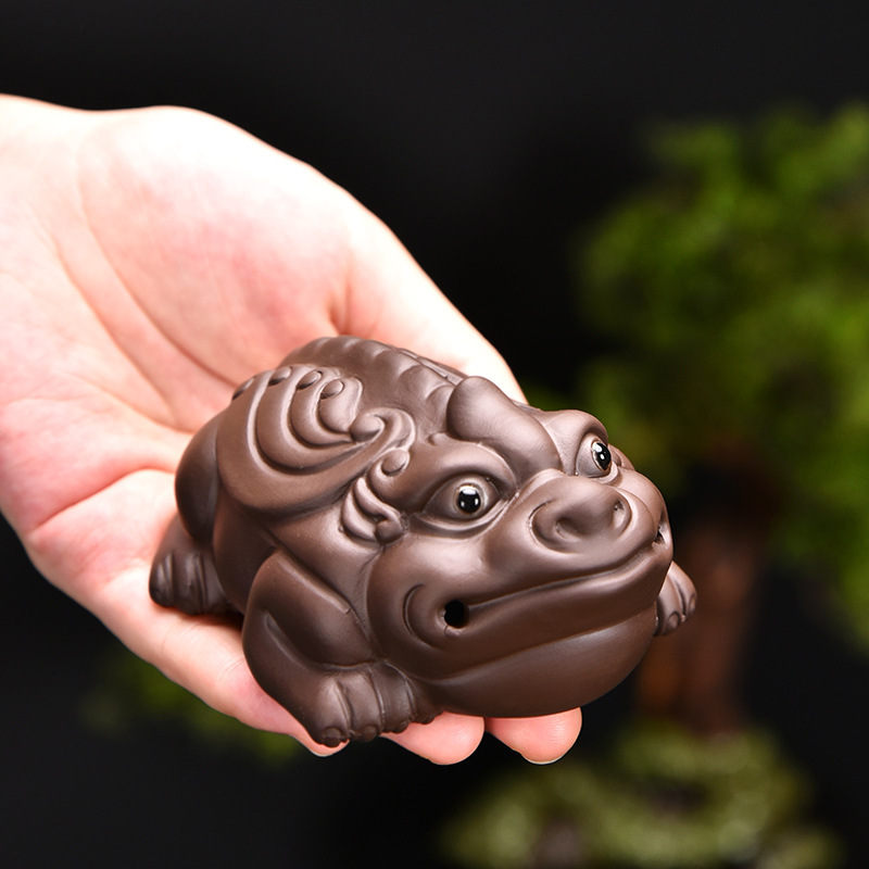 紫砂招财金蟾貔貅茶宠手工摆件茶玩茶艺精品可养茶桌茶台茶盘实用