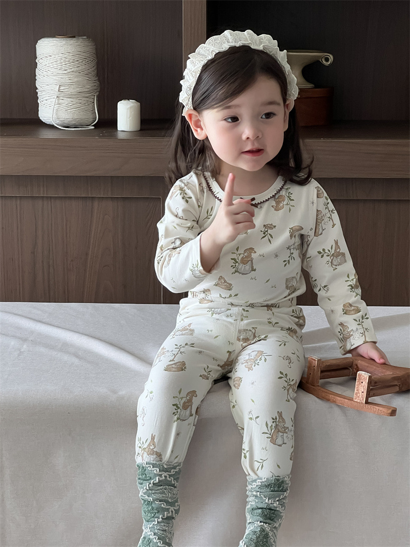 Conjunto de ropa infantil para primavera, estilo coreano, ropa para niñas, conjunto de dos piezas, pijamas de primavera para bebés