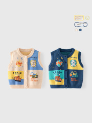 Cartoon Square Grid Colorful Children's Vest Spring and Autumn Pure Cotton Class A Baby Vest Knitted Baby Vest Cardigan
