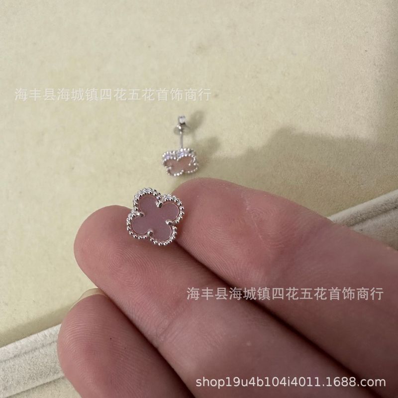 高版四叶草mini耳钉天然贝母厚金电镀 18K玫瑰金厂家直销直播批发|undefined